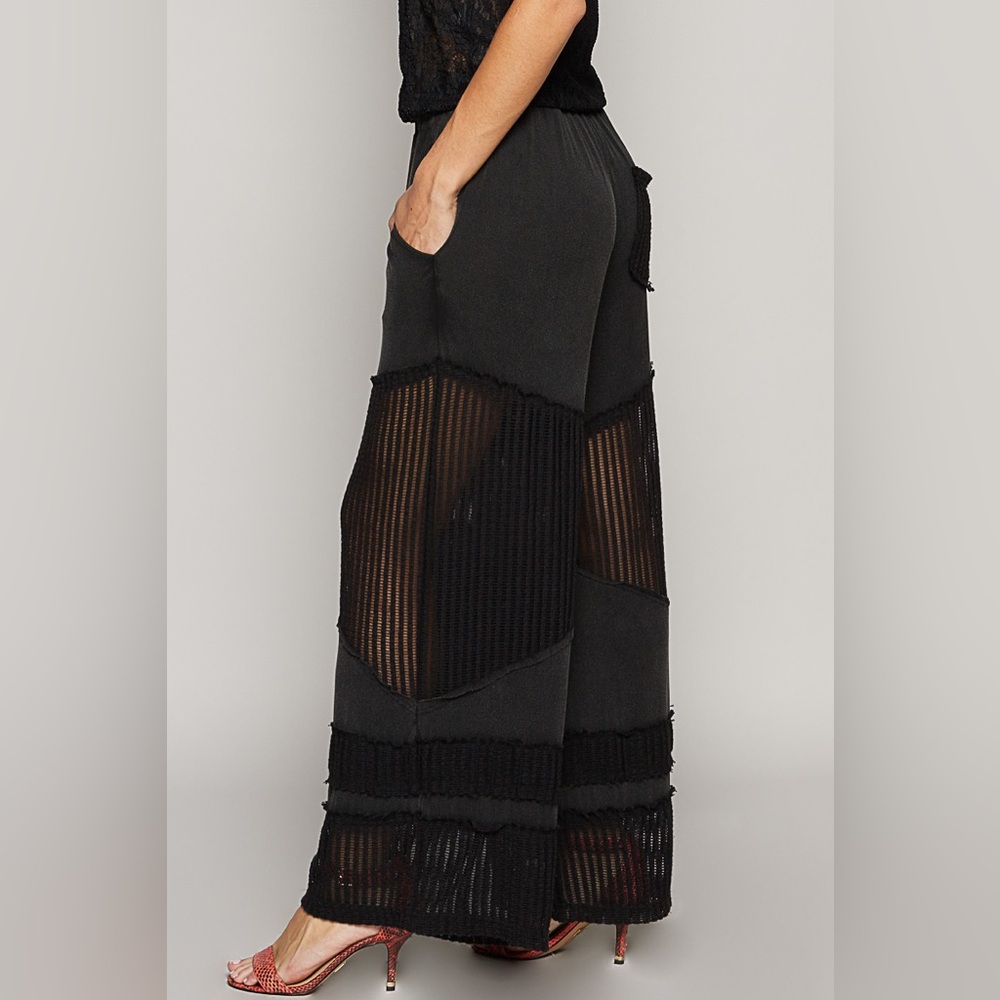 POL Black Sheer Panel Wide-Leg Pants - Picture 2 of 4